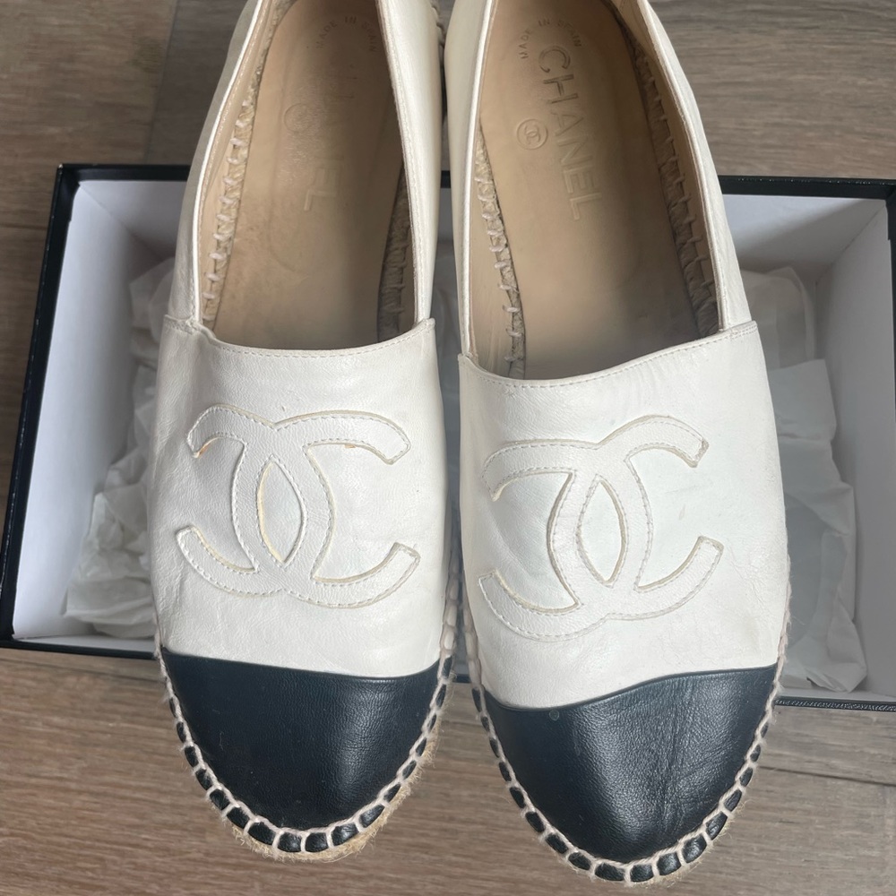 Authentic Chanel Black & Tan Espadrilles 40 9